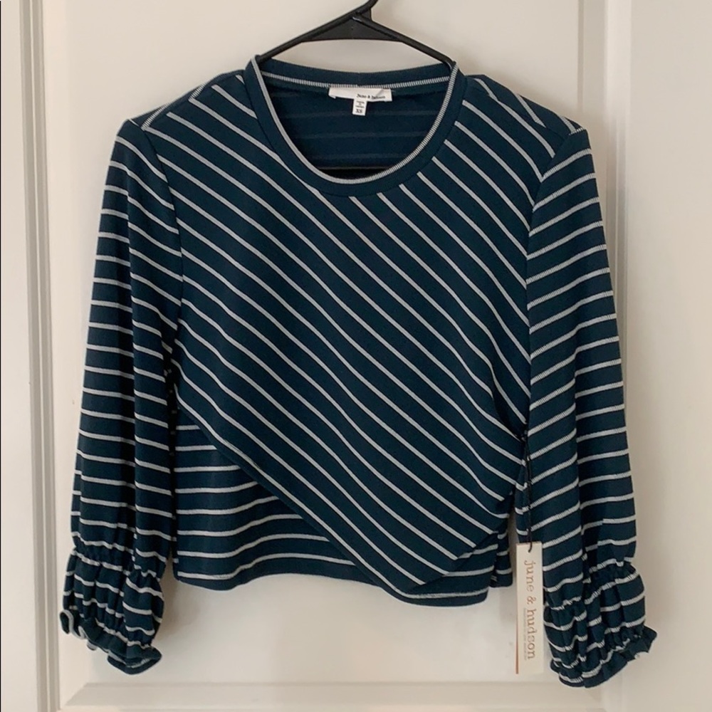 NWT June & Hudson Green White Stripe Cropped Top